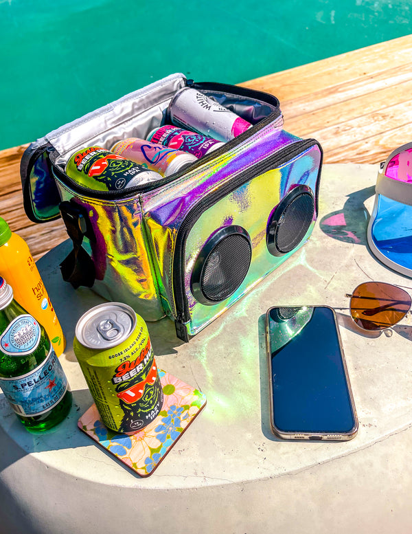 FI-HI Cooler | Bluetooth Speakers | 12-Can |Glitterati Purple