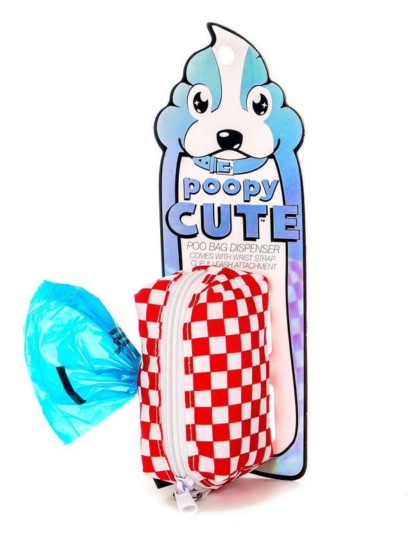 30370: poopyCUTE: Doggy Waste Bag Holder for Fashionable Owner & Dog |INDY Check Red