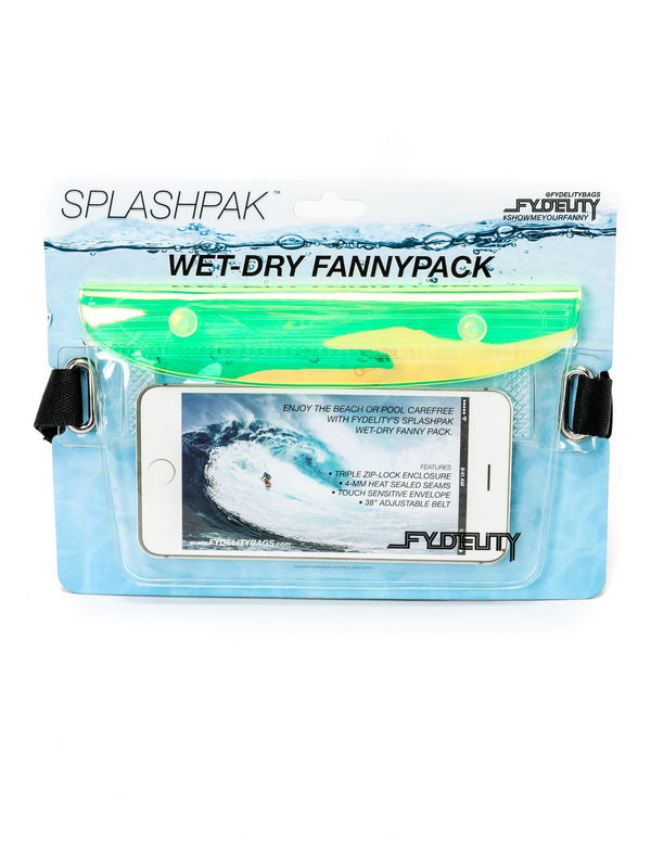 83304: SplashPak WET/DRY Fanny Pack |Clear Transparent Sports/Beach/Pool Tech Protection Belt Bag |- Plasma Neon Green