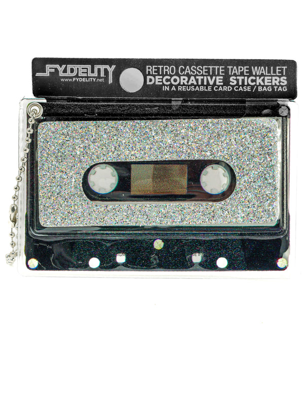 Retro Cassette Tape Wallet |DIY-Fashion Stickers & Bag Tag |DAZZLER Rainbow Silver Glitter