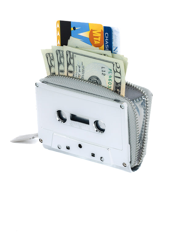 Retro Cassette Tape Wallet | Blank | Silver Chrome