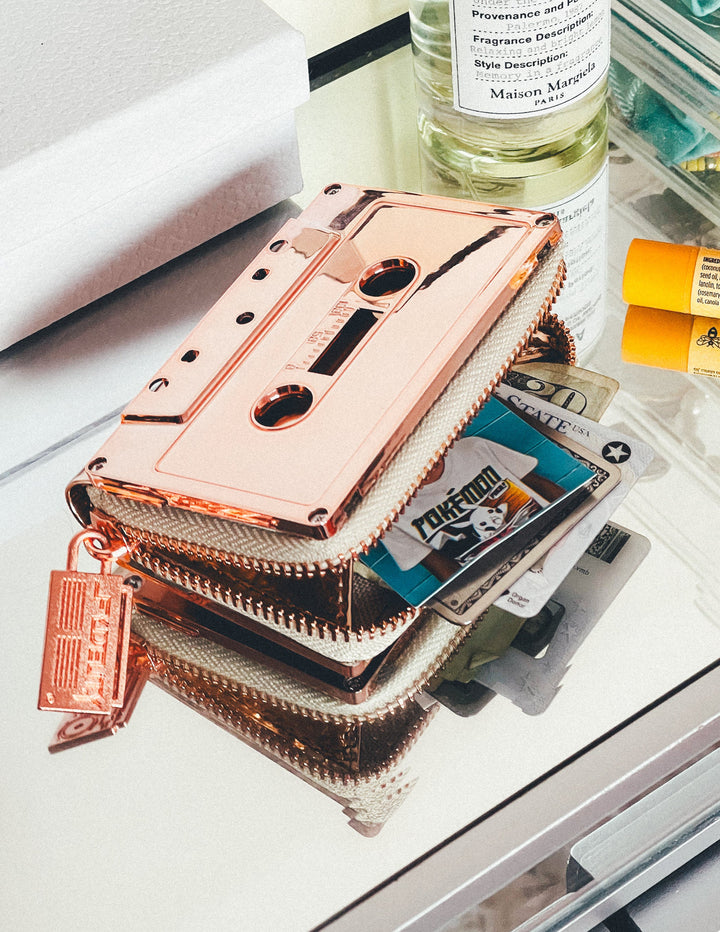 Retro Cassette Wallet | Rose Gold Chrome