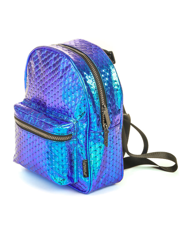 Mini Backpack |Compact Fun Fashion Packs for Rollerskating, Festival, School, Beach |LUX Mermaid Shells Blue