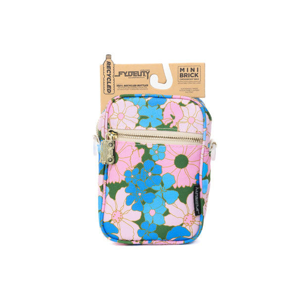 Mini Brick Bag | Crossbody | Recycled RPET | Floral Pink Blue