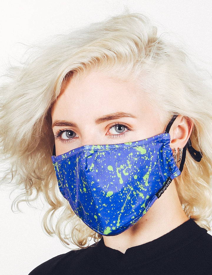 18075: Face Mask |Breathable Adjustable Premium Fabric Cover |Paint Splatter Violet