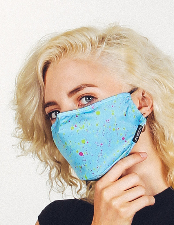 18076: Face Mask |Breathable Adjustable Premium Fabric Cover |Paint Splatter Blue