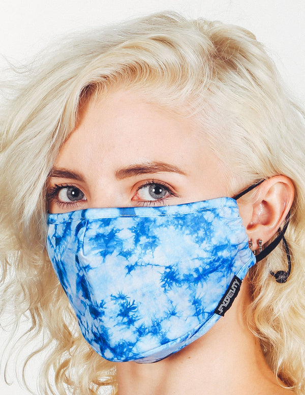 18090: Face Mask |Breathable Adjustable Premium Fabric Cover |Tie-Dye  Blue