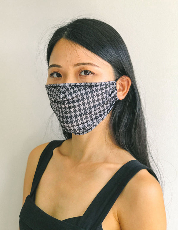 18232: Face Mask |Breathable Adjustable Premium Fabric Cover |HOUNDSTOOTH GREY