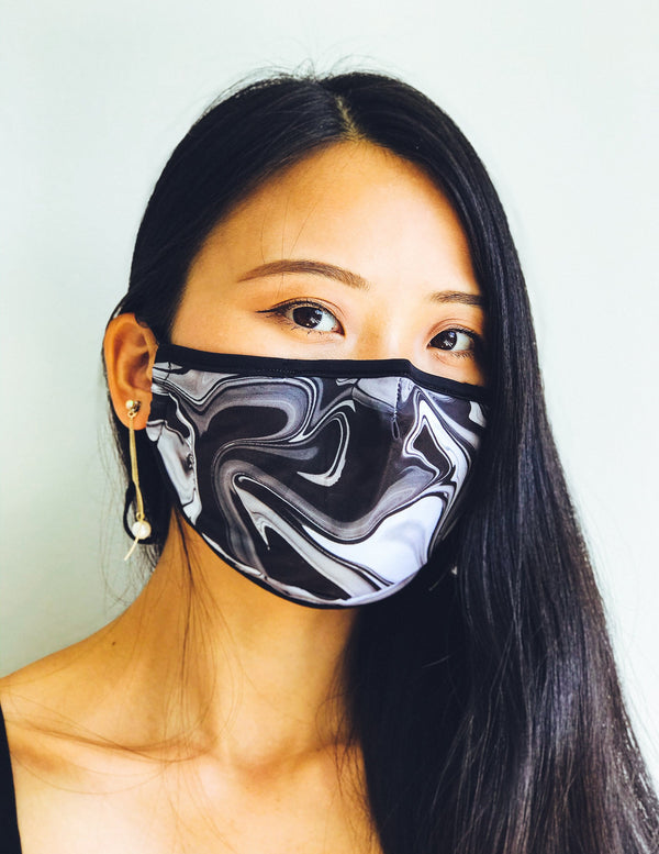 18237: Face Mask |Breathable Adjustable Premium Fabric Cover |BLACK SWIRL
