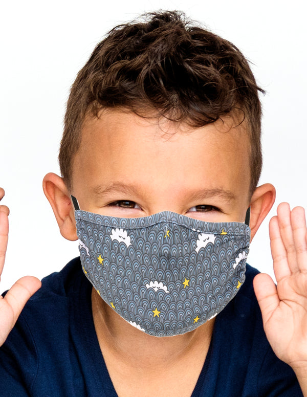 Face Mask (KIDS |CHILD) |Breathable Adjustable Premium Fabric Cover |SLEEPY BUBBLE CLOUDS