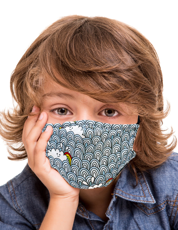 Face Mask (KIDS |CHILD) |Breathable Adjustable Premium Fabric Cover |Bubble Clouds