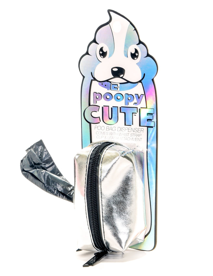 30302: poopyCUTE: Doggy Waste Bag Holder for Fashionable Owner & Dog |METALLIC Silver