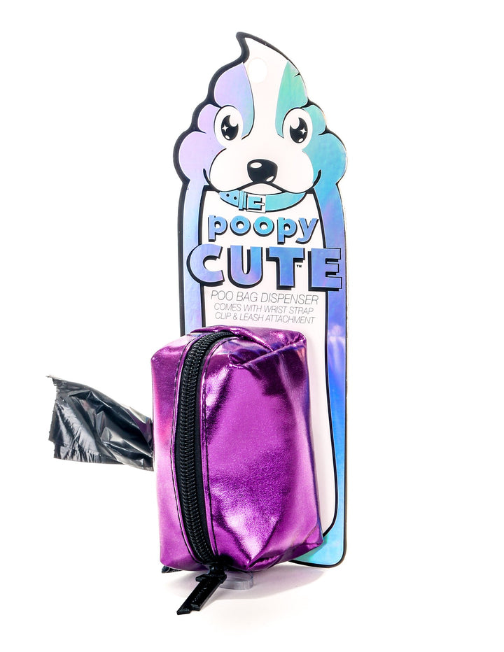 30303: poopyCUTE: Doggy Waste Bag Holder for Fashionable Owner & Dog |METALLIC Purple