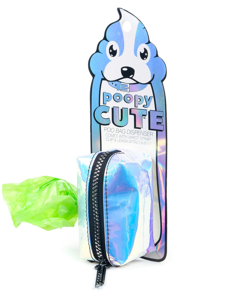 30320: poopyCUTE: Doggy Waste Bag Holder for Fashionable Owner & Dog |MIRROR White Iridescent