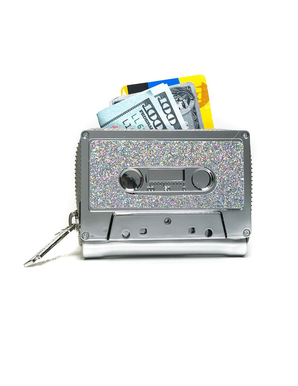 70280: Retro Cassette Tape Wallet |**PRESTICKERED Silver Chrome DAZZLER Silver