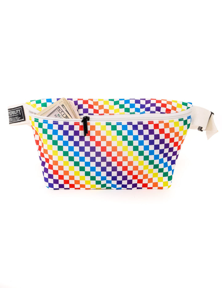 81454: XL Fanny Pack |Oversize Ultra-Slim Low Profile Belt Bum Bag |PRIDE INDY Check Rainbow