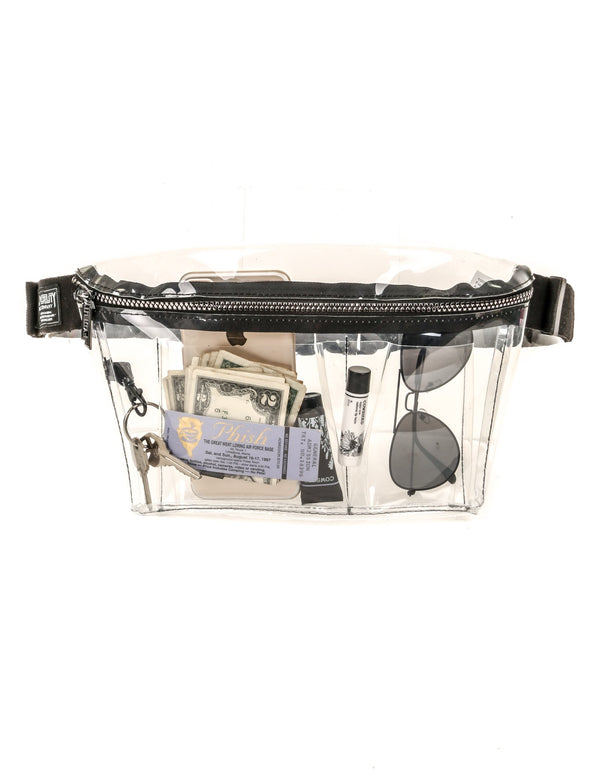 81501: XL Fanny Pack |Oversize Ultra-Slim Low Profile Belt Bum Bag |TRANSPARENT CRYSTAL Clear