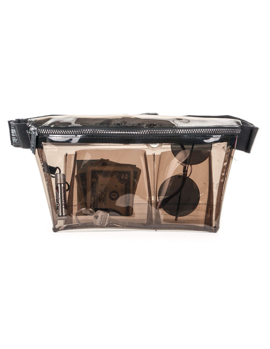 81502: XL Fanny Pack |Oversize Ultra-Slim Low Profile Belt Bum Bag |TRANSPARENT CRYSTAL Smoke