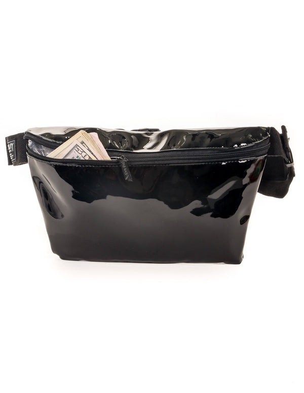 81520: XL Fanny Pack |Oversize Ultra-Slim Low Profile Belt Bum Bag |PATENT Black