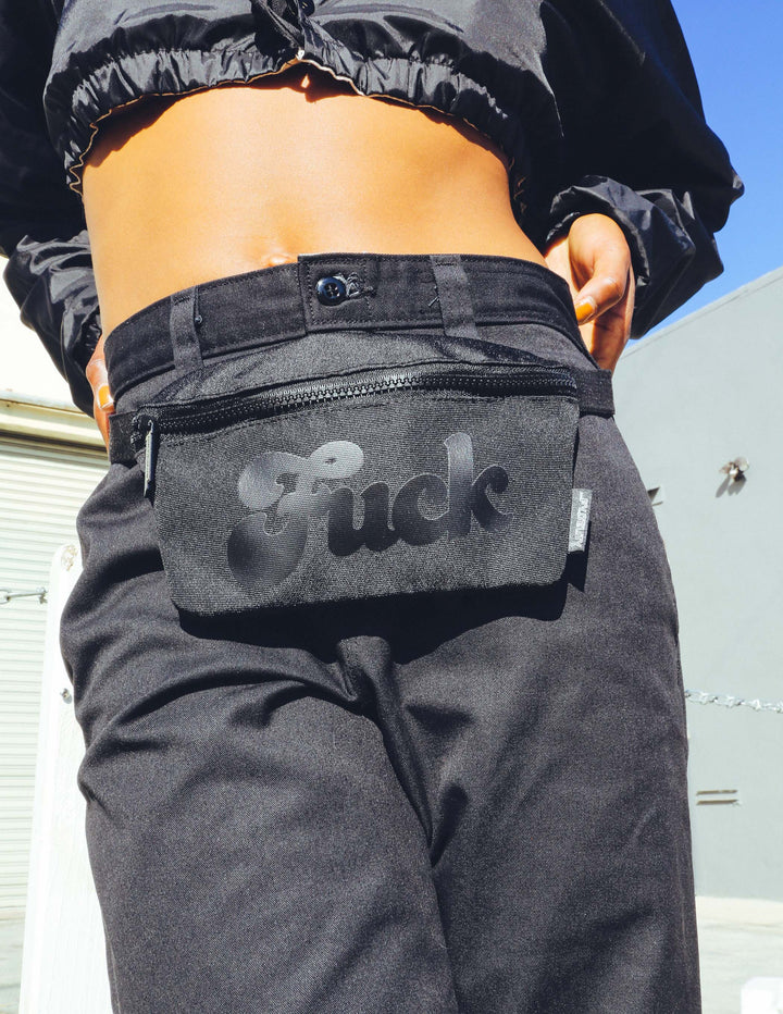 83023: Fanny Pack |Ultra-Slim Skinny Low-Profile Belt Bum Bag |WERDS Fuck Black & Black