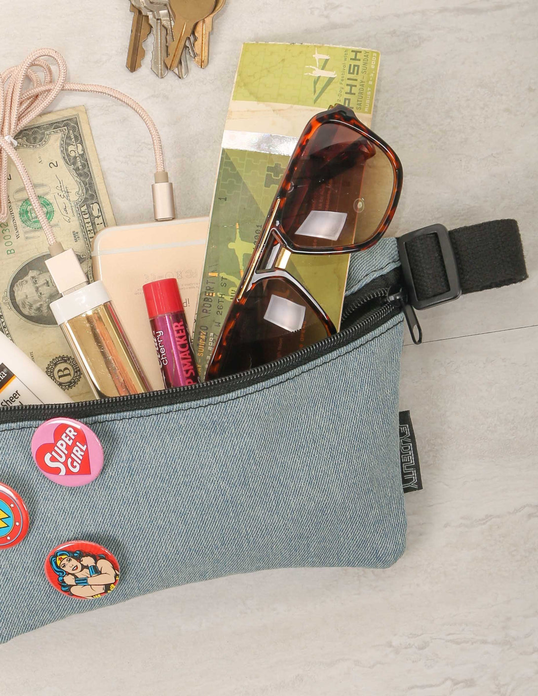 83150: Fanny Pack |Ultra-Slim Skinny Low-Profile Belt Bum Bag |Denim