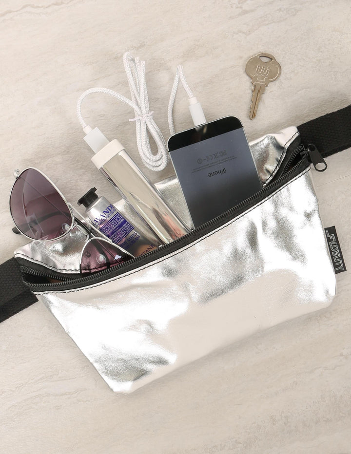 83202: Fanny Pack |Ultra-Slim Skinny Low-Profile Belt Bum Bag |METALLIC Silver