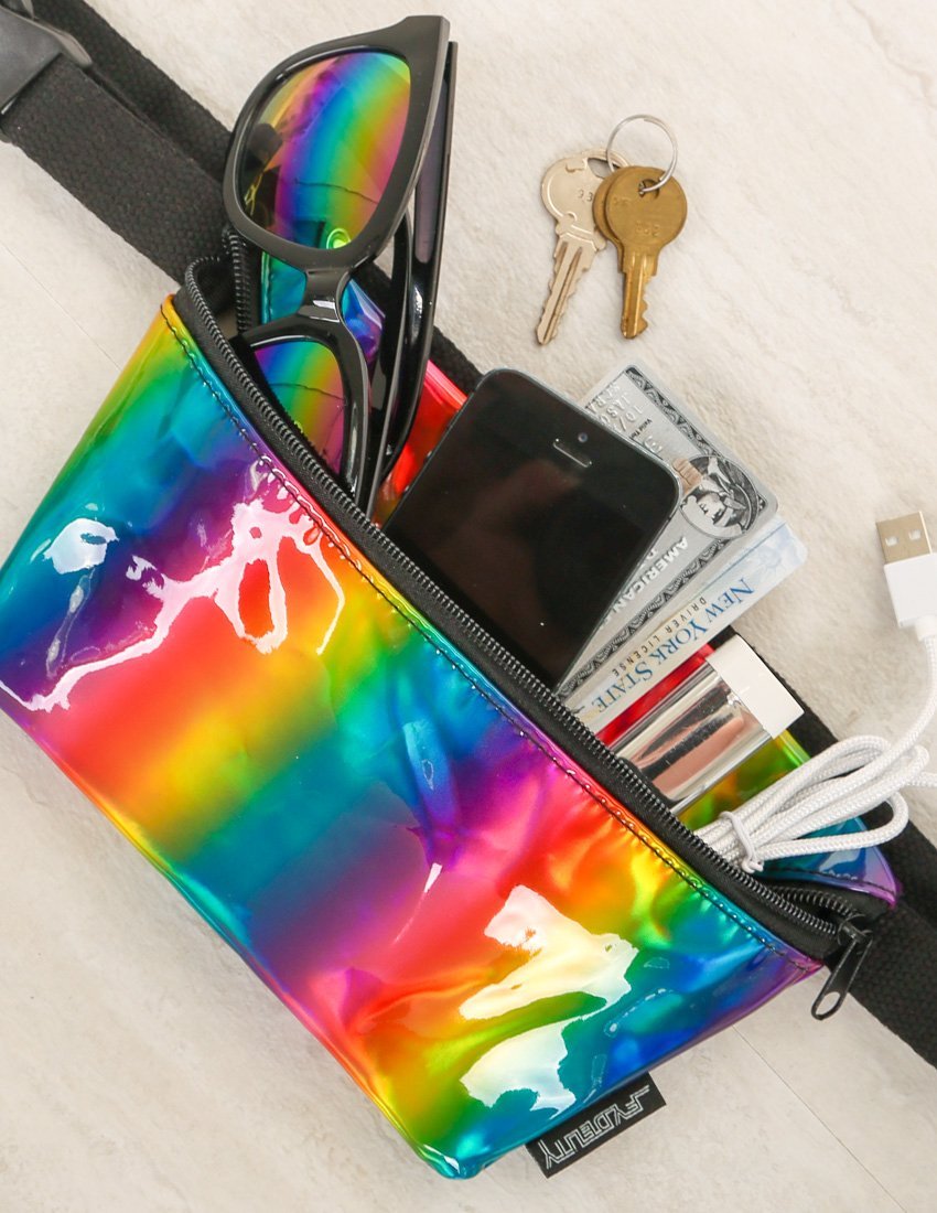 83209: Fanny Pack |Ultra-Slim Skinny Low-Profile Belt Bum Bag |METALLIC Rainbow