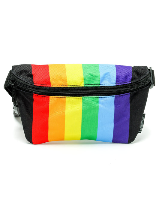 83359: Fanny Pack |Ultra-Slim Skinny Low-Profile Belt Bum Bag |PRIDE Rainbow Stripe Black