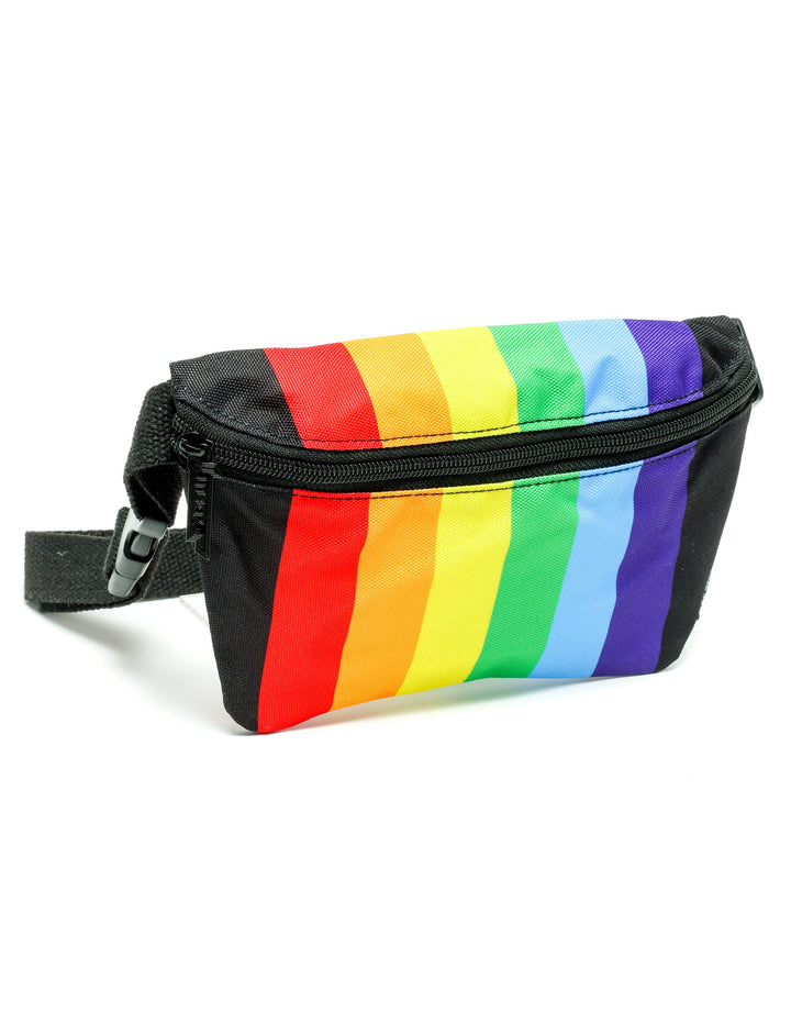 83359: Fanny Pack |Ultra-Slim Skinny Low-Profile Belt Bum Bag |PRIDE Rainbow Stripe Black
