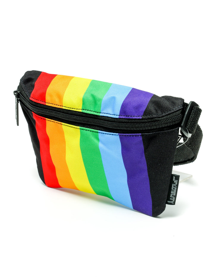 83359: Fanny Pack |Ultra-Slim Skinny Low-Profile Belt Bum Bag |PRIDE Rainbow Stripe Black