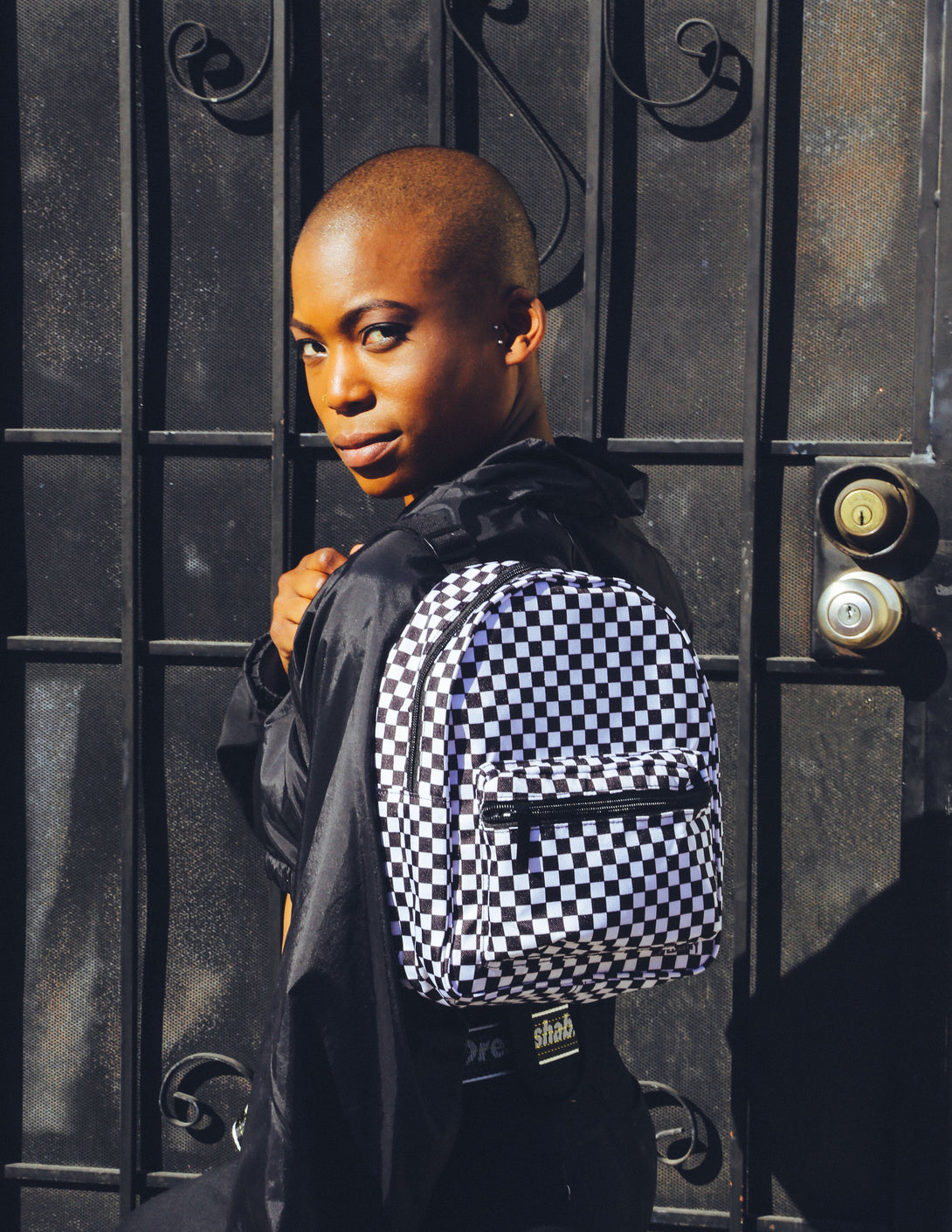 86055: Mini Backpack |Compact Fun Fashion Packs for Rollerskating, Festival, School, Beach |INDY Check Black