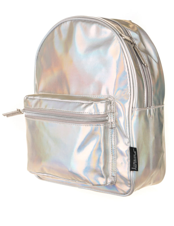 86221: Mini Backpack |Compact Fun Fashion Packs for Rollerskating, Festival, School, Beach |METALLIC LASER Silver