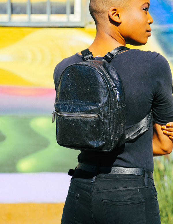 86236: Mini Backpack |Compact Fun Fashion Packs for Rollerskating, Festival, School, Beach |GLAM Black